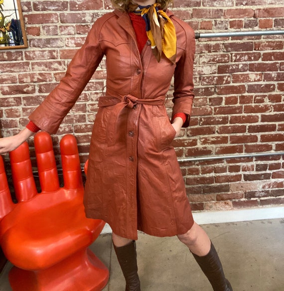 70s Rich Cognac Hooded Belted Leather Jacket