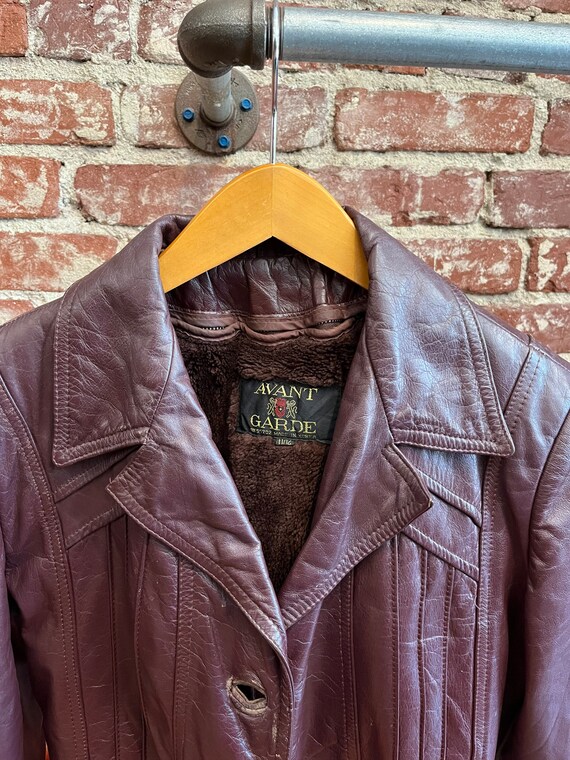 70s Oxblood Leather Belted Jacket with Removable … - image 7