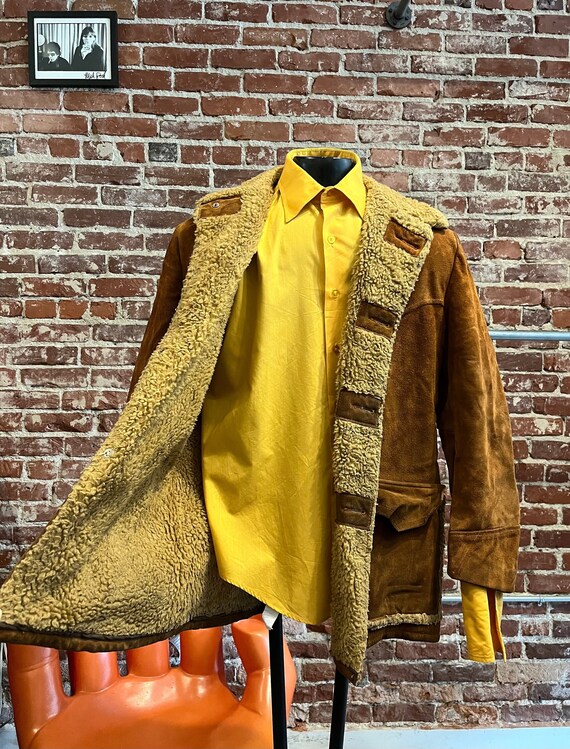 Mens 70s Caramel Suede and Shearling Sherpa Coat - image 5