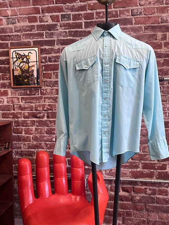 Mens 70s Aqua Western Snap Button Shirt