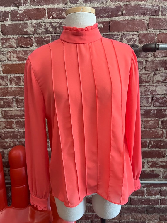 70s Coral Balloon Sleeve Victorian Blouse - image 10