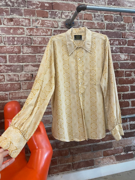 Mens 70s Mustard Psychedelic Shirt with Fantastic