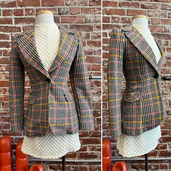 70s Ultra Mod Houndstooth Puff Sleeve Blazer - image 5