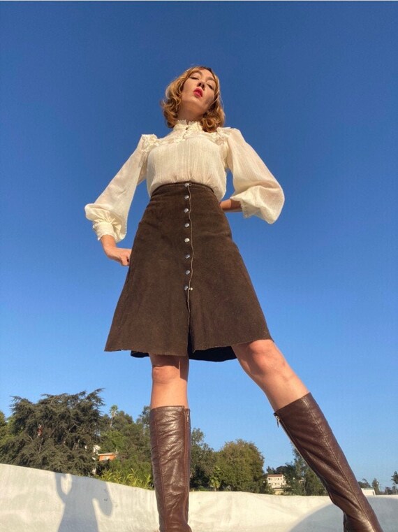 70s Espresso Suede Snap Button Skirt