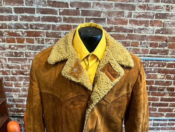 Mens 70s Caramel Suede and Shearling Sherpa Coat - image 4