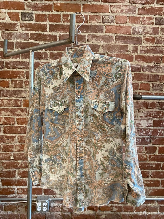 70s Cotton Psychedelic Paisley Snap Button Western