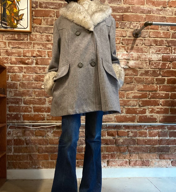 70s Wool Coat Faux Fur Trim