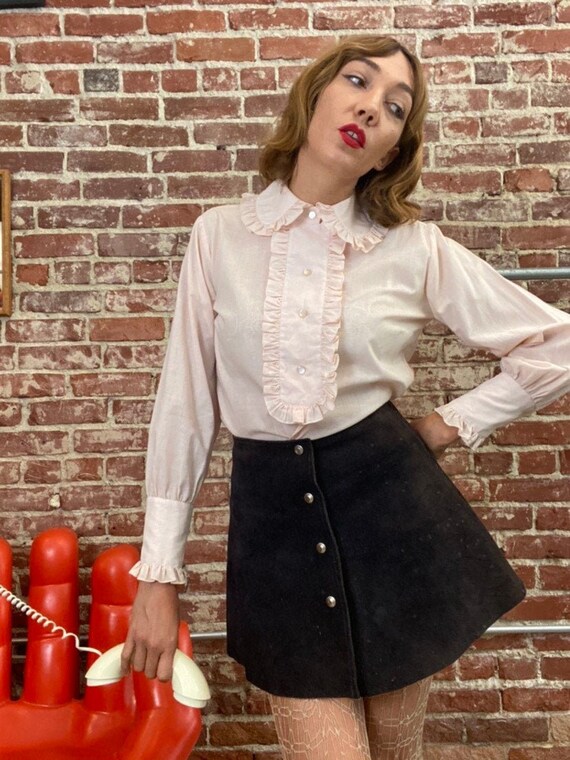 70s Powder Pink Ruffled Peter Pan Collar Blouse