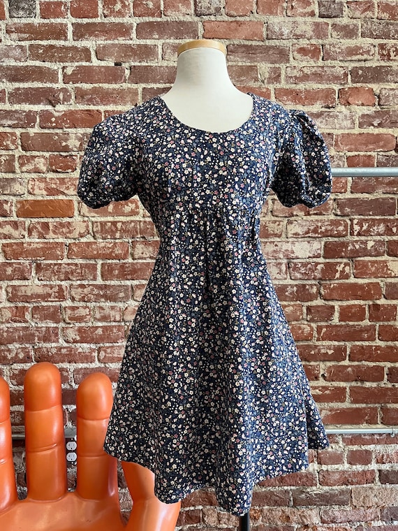 70s Cotton Puff Sleeve Mini Dress