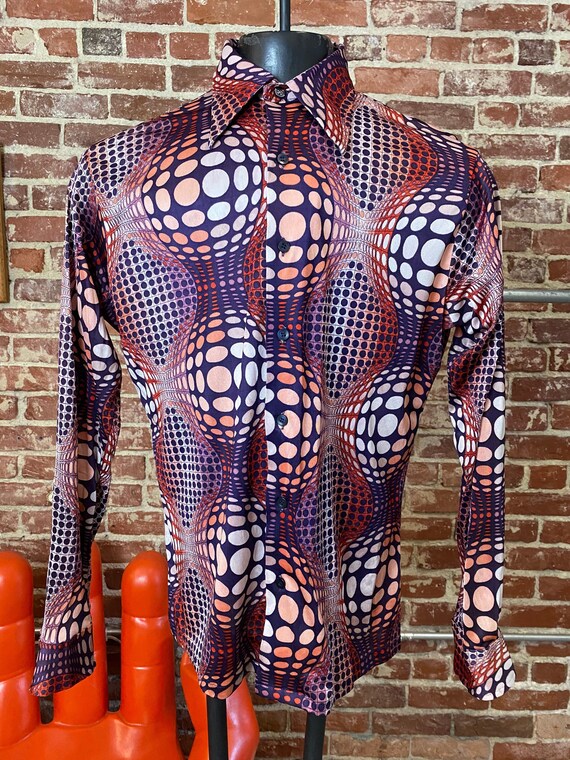 70s Men’s Op Art Shirt Size Large