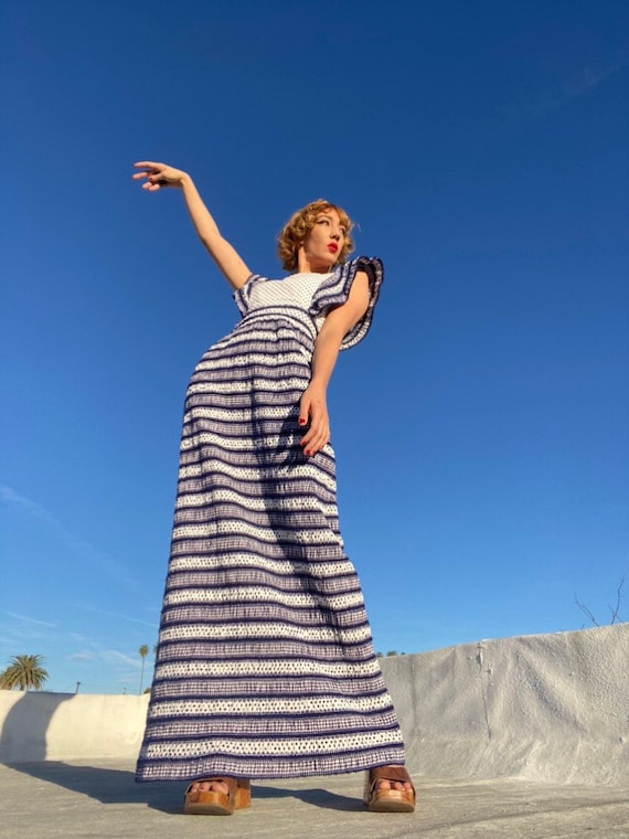 70s Peignoir Cotton Pleated Accordion Gown