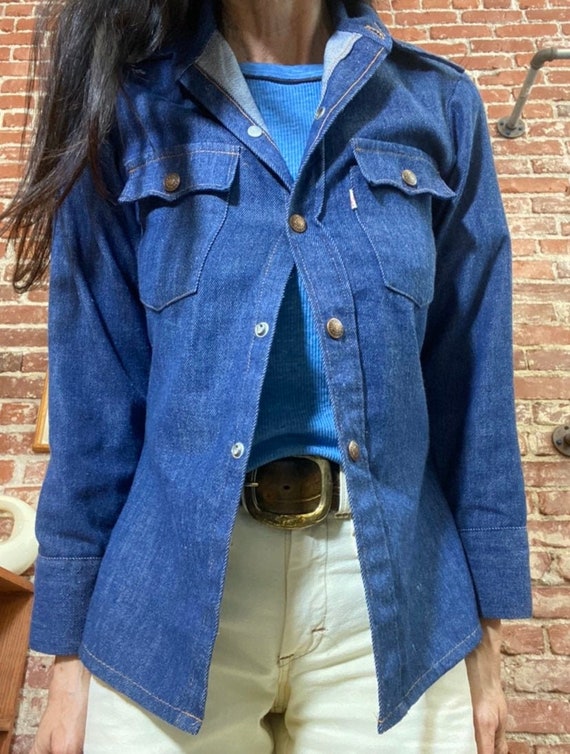 70s Levis Brushed Denim Shirt Cut Jacket Size Peti