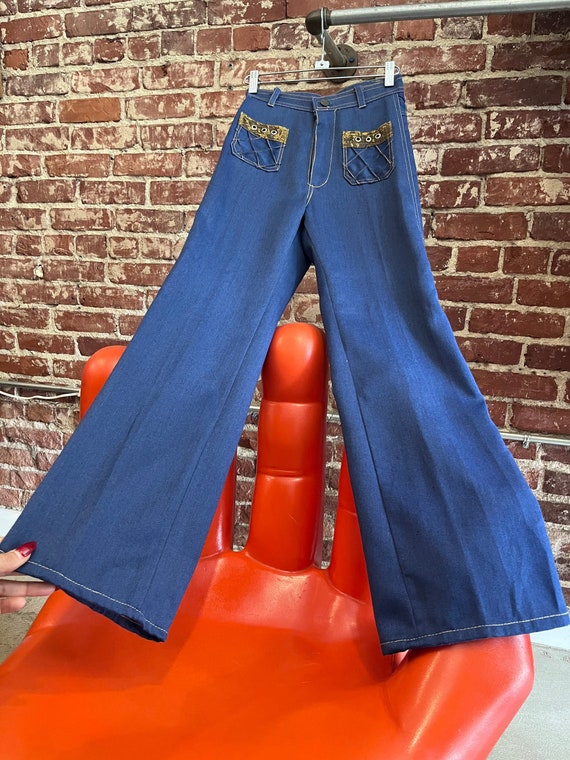 70s Lee Riders Cross Hatched Grommet Flares Child… - image 6