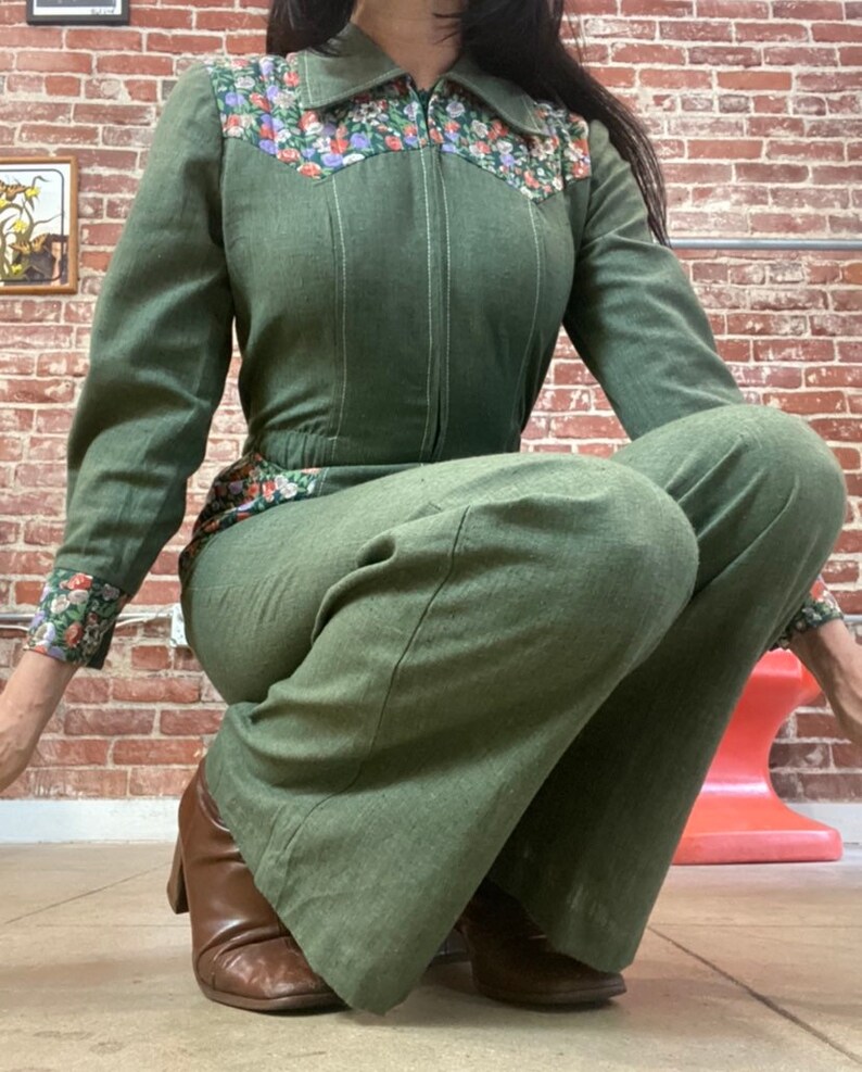 70s Cotton Flared Jumpsuit Size Petite Extra Small