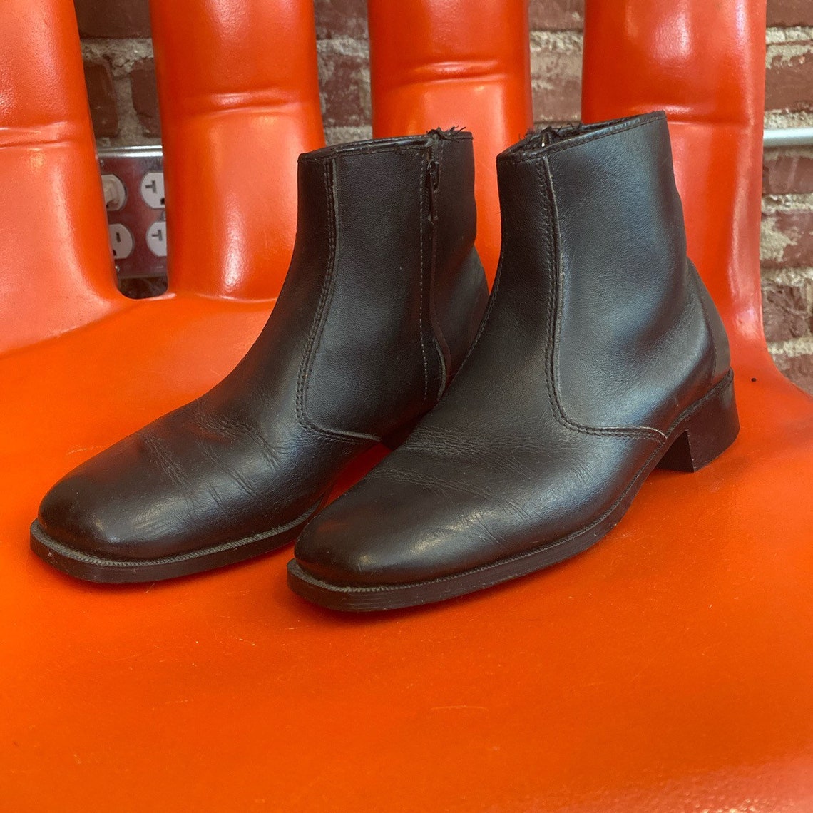 Mens 70s Black Leather Zip Up Ankle Boots Size 7.5 | Etsy