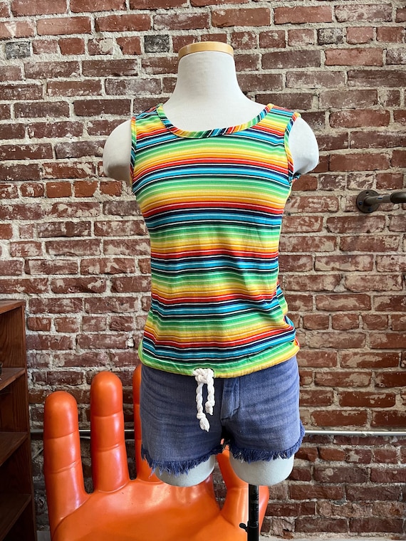 70s Rainbow Striped Draw String Tank Top - Etsy