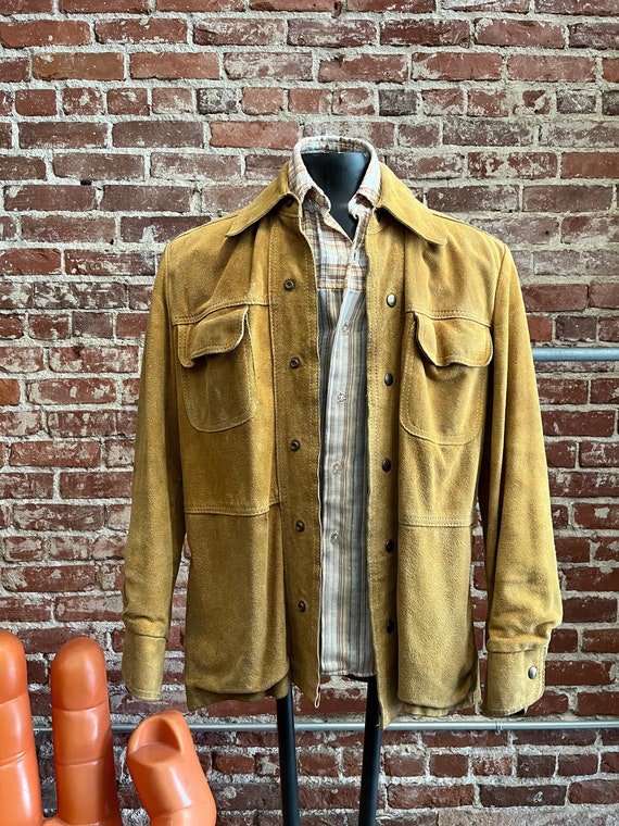 70s Mens Suede Snap Button Shirt Cut Jacket