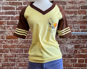 70s Vintage Pensacola Beach Florida Raglen Sleeve Colorblock Tourist Tee