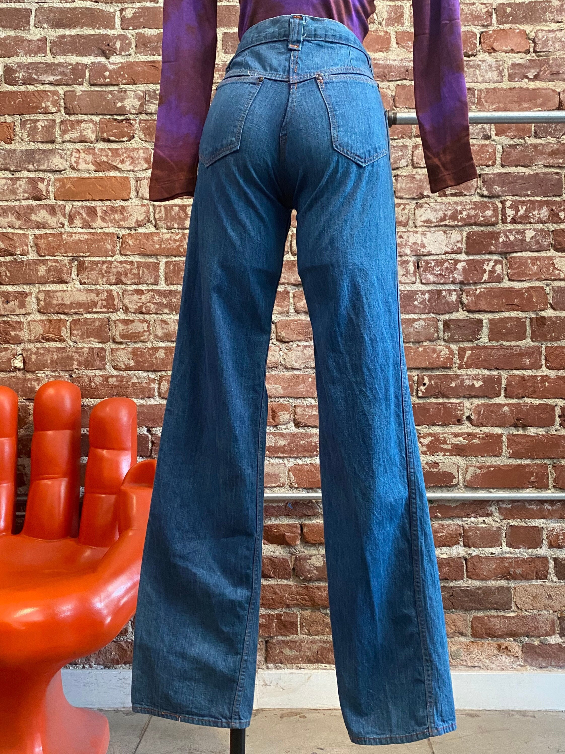 70s Straight Leg Denim Jeans With Tangerine Top Stitching 27 | Etsy  Australia