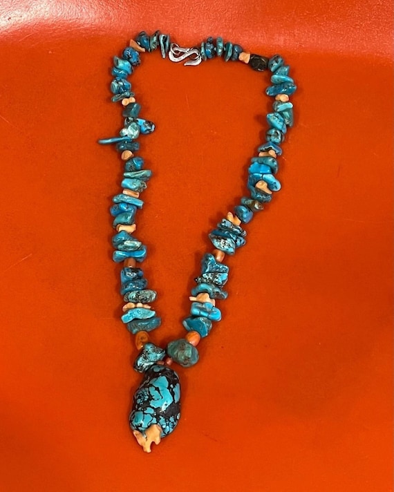 70s Chunky Turquoise & Coral Necklace