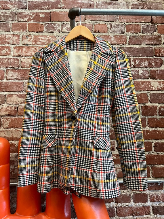 70s Ultra Mod Houndstooth Puff Sleeve Blazer - image 7