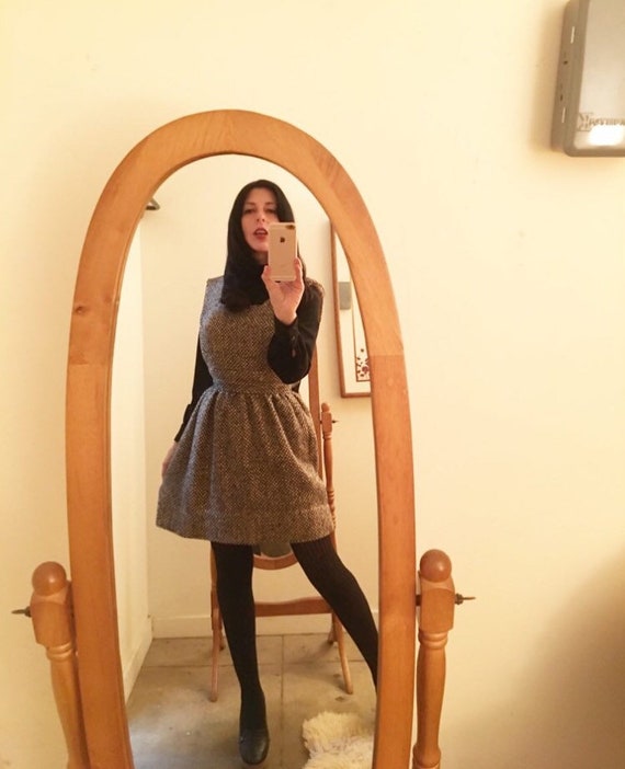 60s Tweed Mod Jumper Pinnafore Mini Dress