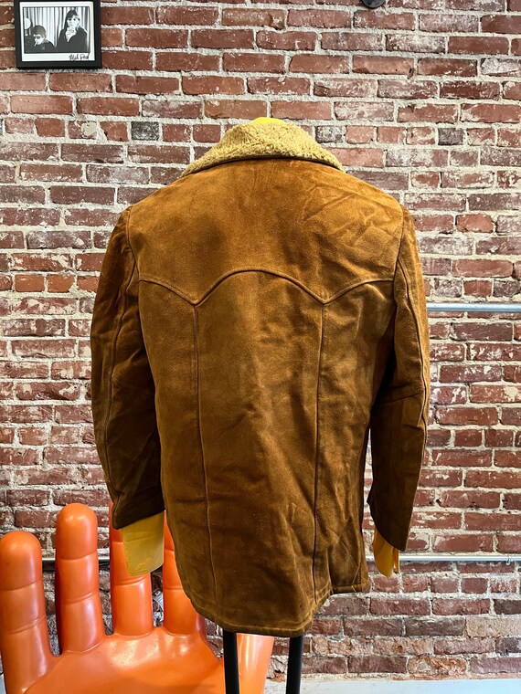 Mens 70s Caramel Suede and Shearling Sherpa Coat - image 7