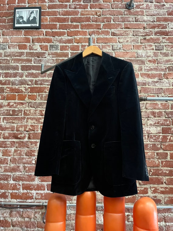 Mens 70s Black Cotton Velvet Two Piece Suit Made … - image 4