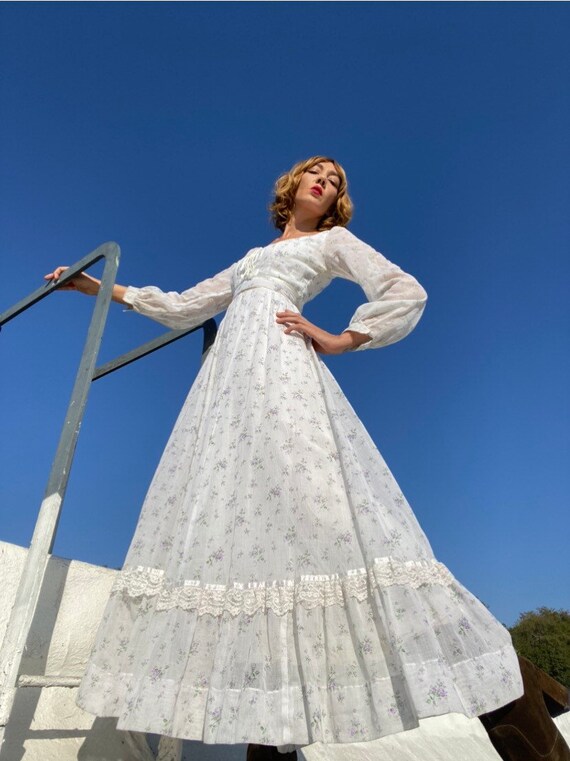 70s Gunne Sax Calico Corset Prairie Gown
