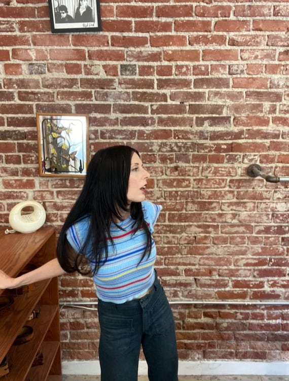 70s Knit Striped Crop Top