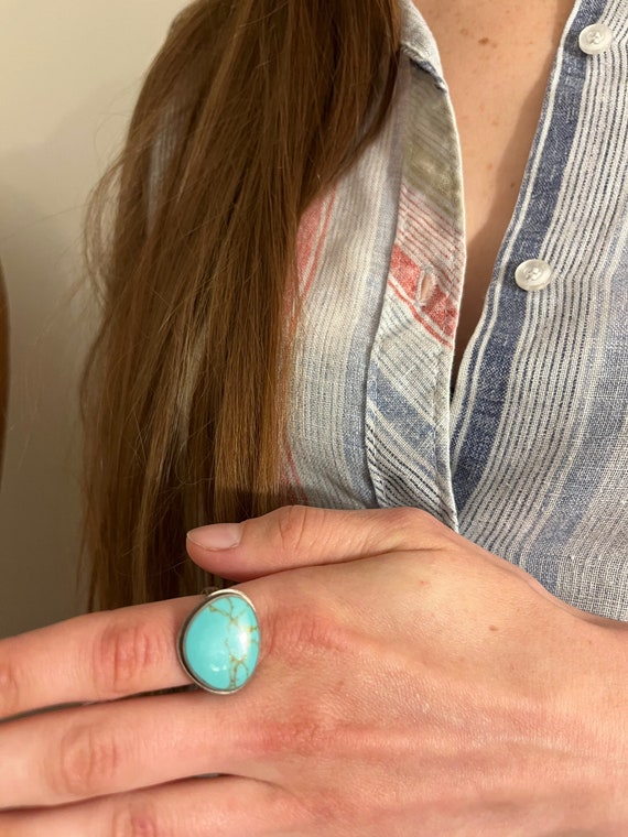 60s Turquoise and 925 Sterling Ring Size 8