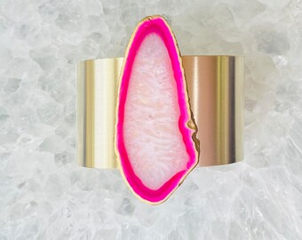 Brass and Agate Stone Cuff