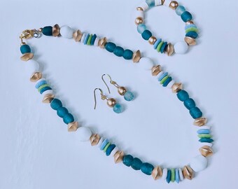 Seaglass bracelet Seaglass necklace Earrings