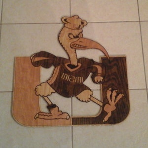 Miami Hurricanes Ibis and &quot;U&quot; Wood Burned Plaque