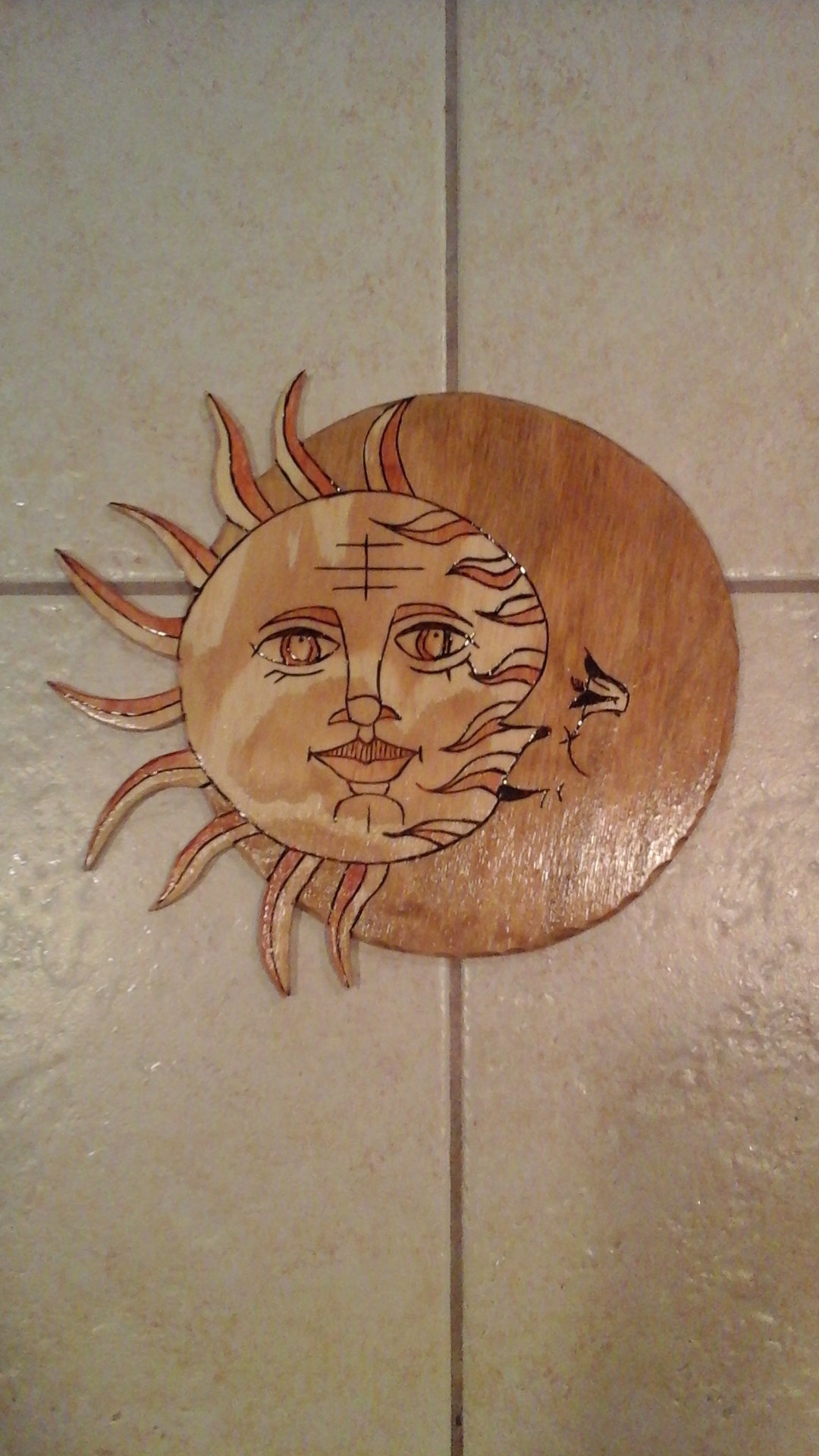 Sun and Moon Decorative Wood Burned Plaque - Etsy