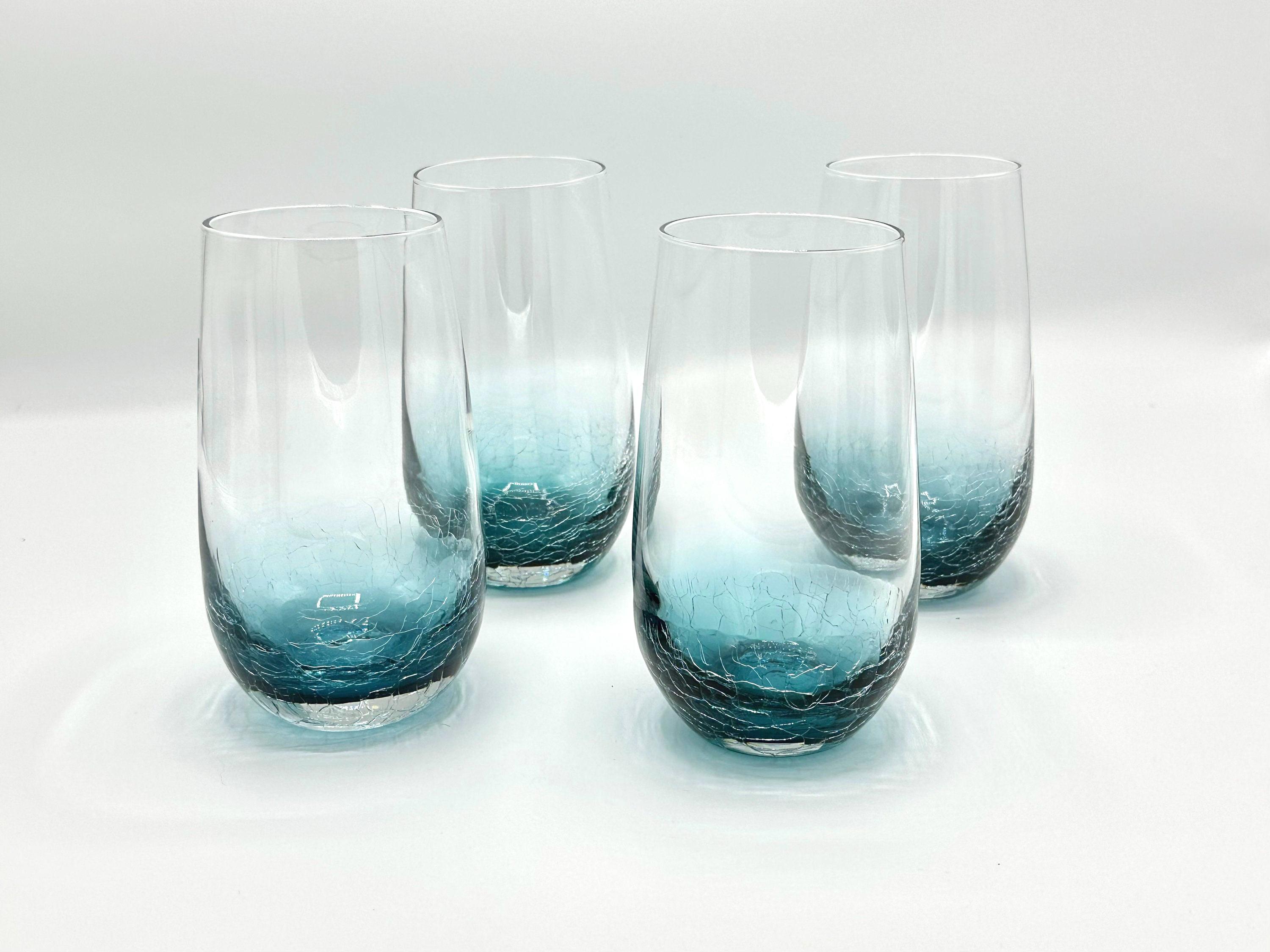 Pier 1 Teal Blue Crackle Tumblers, Set of 4