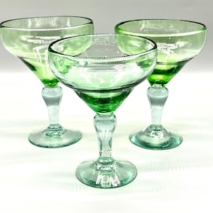 Green Margarita Goblets, Handblown, Set of 3