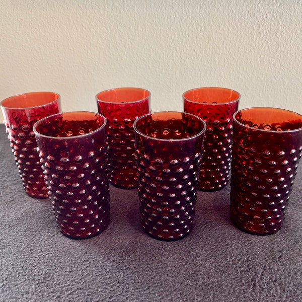 Anchor Hocking Ruby Red Hobnail Tumblers Set 6