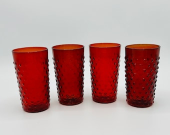Hobnail Ruby 4-3/4&quot; Flat Tumblers by Anchor Hocking, Set of 4