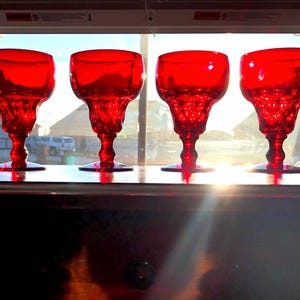 Fenton Georgian Ruby Red Water Goblets, Set of 4