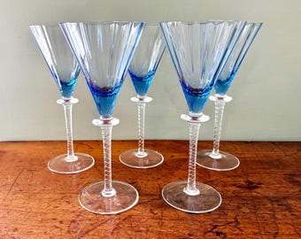 Blue ‘Artistic Art’ Wine Goblets, Set of 5