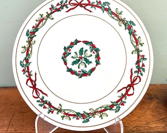 Royal Worcester “Holly Ribbons” Christmas Round 10" Cork Back Placemats / Trivets, England, Box of 6