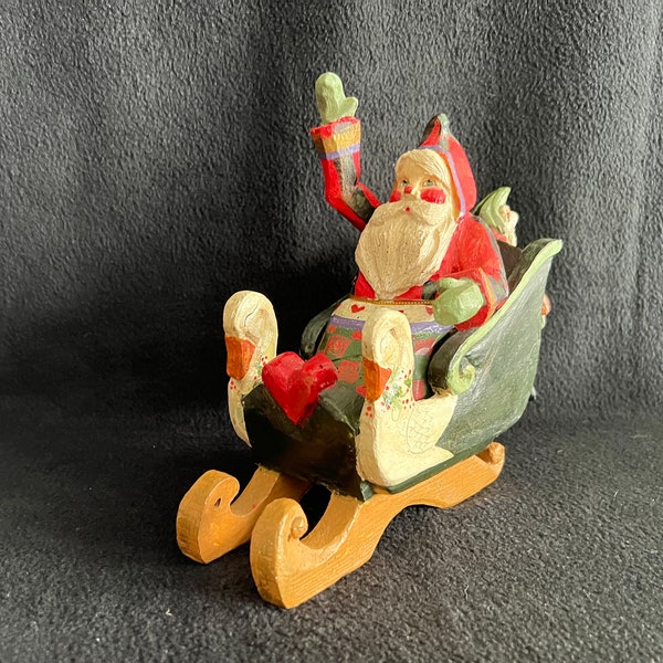 1989 House of Hatten Santa and Santa Elf in Swan Sled