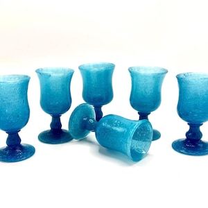 Murano Seguso Blue Pulegoso Wine Goblets - Set of 6