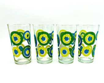 MCM Retro Blue and Green Tumblers, Made in Indonesia, Set of 4
