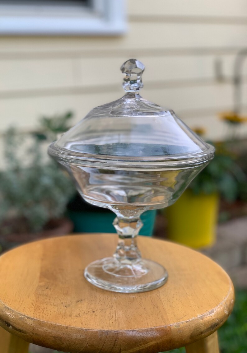 Antique EAPG Covered Clear Glass Compote with Lid Vintage 1910 Etsy