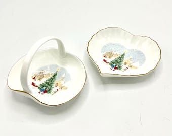 Mikasa “Merry Christmas” Heart Dish and Basket, Set of 2
