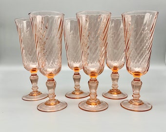 Rosaline Pink Swirl Optic Champagne Flutes, Set of 6