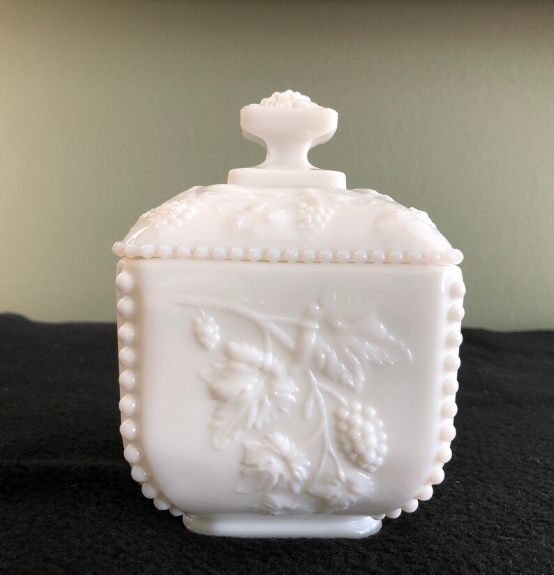 Vintage Fenton White Milk Glass Square Covered Candy Dish Etsy