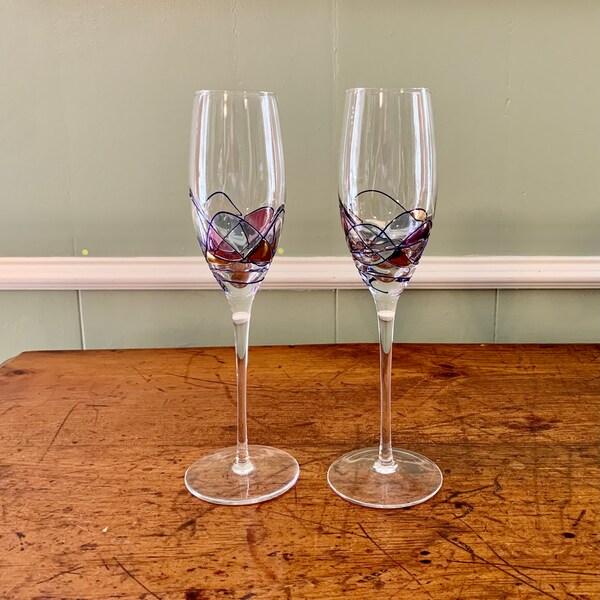 8oz Milano Romania Stained Glass Mosaic Champagne Flutes, Set of 2